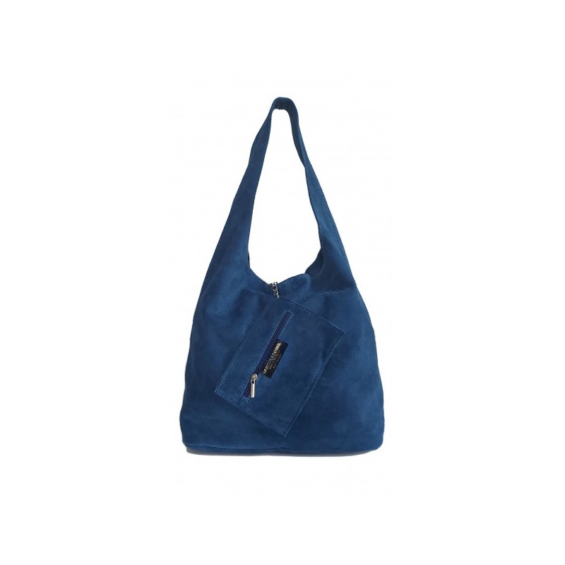 Worek zamszowy Shopper Bag , Włoska skórzana torba XL A4 Blue  Jeans  W456BS3