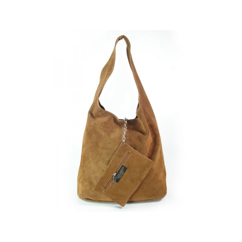 Worek zamszowy Shopper Bag , Włoska skórzana torba XL A4  Camel W456C