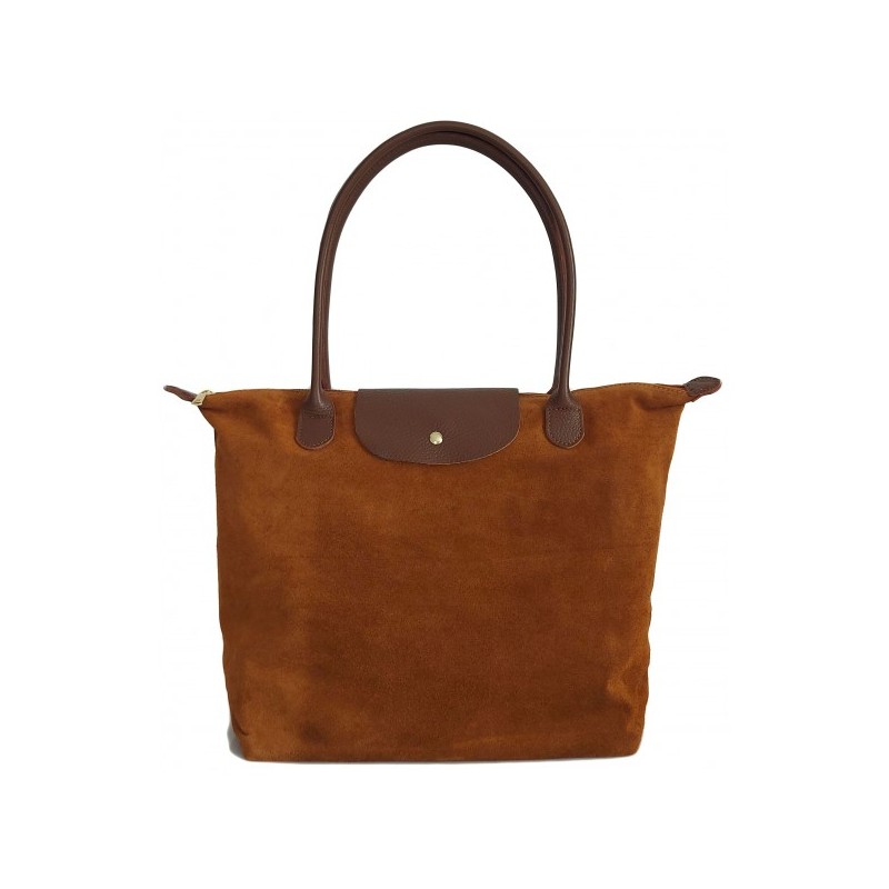 Duża zamszowa włoska torba XL- A4 , worek shopper na ramię Vera Pelle Camel z Brązem VKA41CM