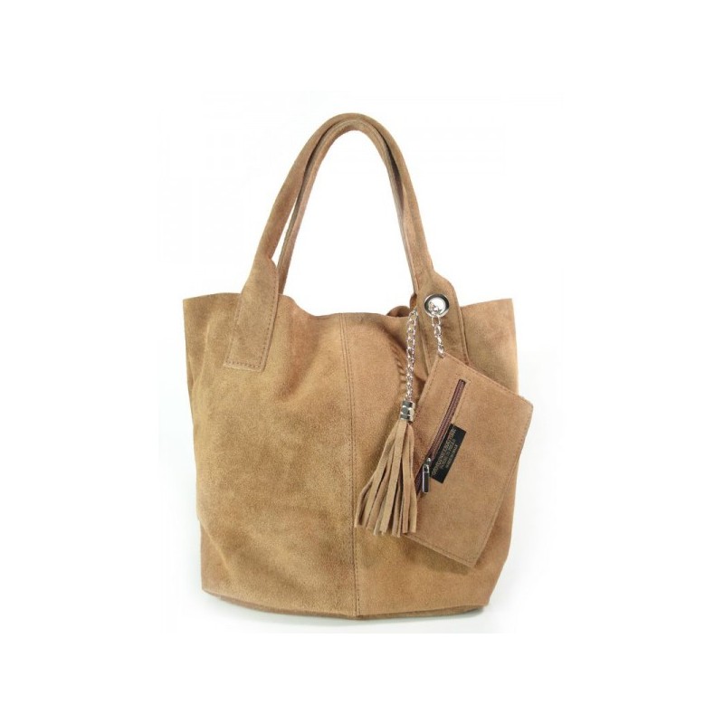 ZAMSZ NATURALNY WŁOSKA TORBA XL A4  SHOPPER BAG  SKÓRZANA  CAMEL W567C